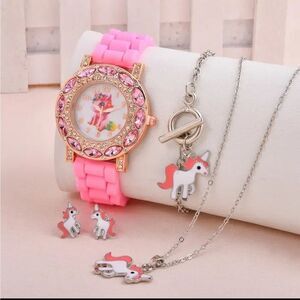 - Girls Unicorn Watch + Necklace + Earrings Set..PINK..NWT